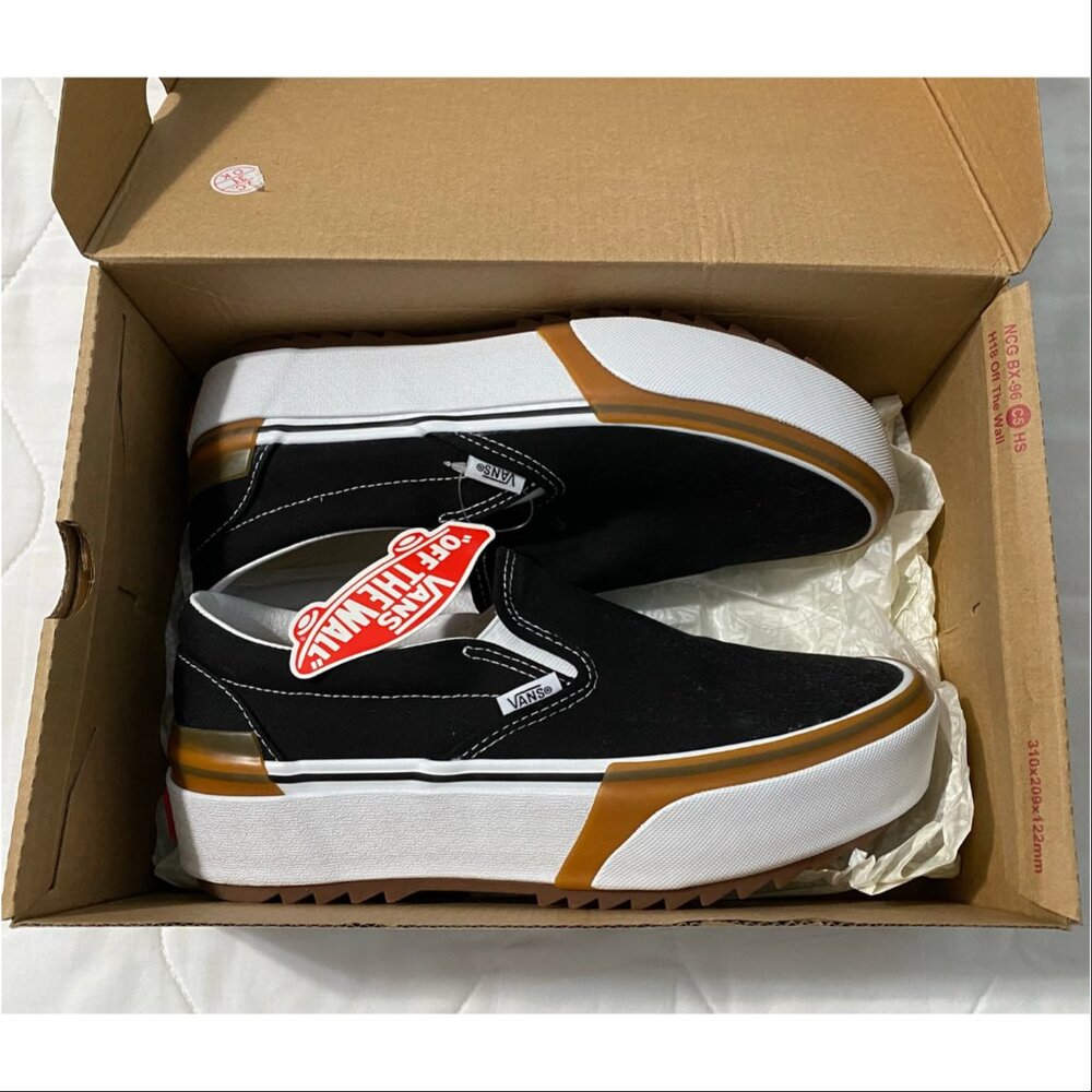 Vans Stacked Black White & Gum Classic Slip-Ons Platform/Stackform